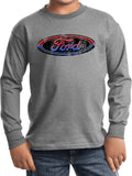Kids Ford Oval T-shirt Distressed Logo Youth Long Sleeve - Yoga Clothing for You