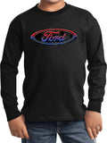 Kids Ford Oval T-shirt Distressed Logo Youth Long Sleeve - Yoga Clothing for You