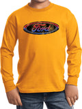 Kids Ford Oval T-shirt Distressed Logo Youth Long Sleeve - Yoga Clothing for You