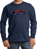 Kids Ford Oval T-shirt Distressed Logo Youth Long Sleeve - Yoga Clothing for You