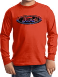 Kids Ford Oval T-shirt Distressed Logo Youth Long Sleeve - Yoga Clothing for You