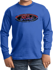 Kids Ford Oval T-shirt Distressed Logo Youth Long Sleeve - Yoga Clothing for You