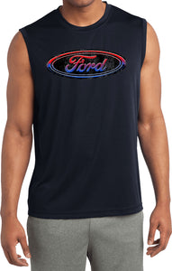 Ford Oval T-shirt Distressed Logo Sleeveless Competitor Tee - Yoga Clothing for You