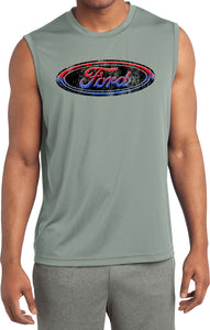 Ford Oval T-shirt Distressed Logo Sleeveless Competitor Tee - Yoga Clothing for You