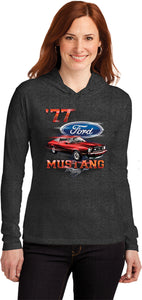 Ladies Ford T-shirt 1977 Mustang Hooded Shirt - Yoga Clothing for You