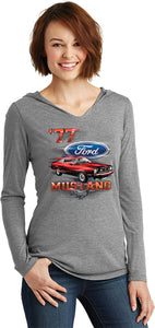 Ladies Ford T-shirt 1977 Mustang Tri Blend Hoodie - Yoga Clothing for You