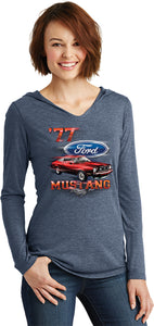 Ladies Ford T-shirt 1977 Mustang Tri Blend Hoodie - Yoga Clothing for You