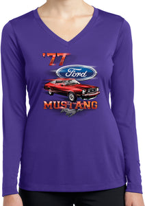 Ladies Ford T-shirt 1977 Mustang Dry Wicking Long Sleeve - Yoga Clothing for You