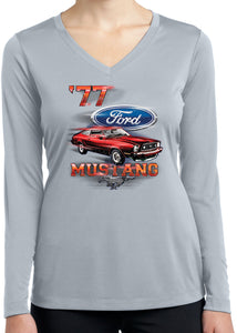 Ladies Ford T-shirt 1977 Mustang Dry Wicking Long Sleeve - Yoga Clothing for You