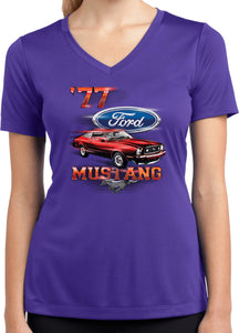 Ladies Ford T-shirt 1977 Mustang Moisture Wicking V-Neck - Yoga Clothing for You