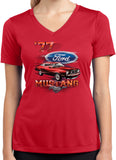Ladies Ford T-shirt 1977 Mustang Moisture Wicking V-Neck - Yoga Clothing for You
