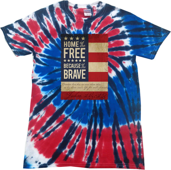 USA T-shirt Home of the Brave Patriotic Tie Dye Tee - Yoga Clothing for You