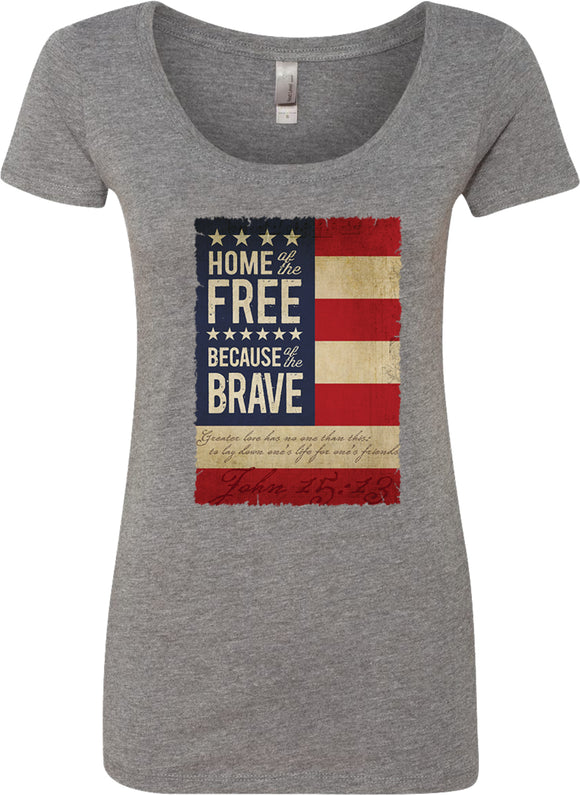 Ladies USA T-shirt Home of the Brave Scoop Neck - Yoga Clothing for You