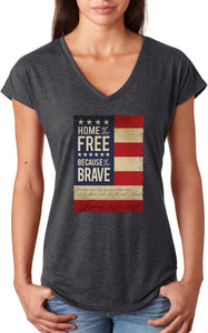 Ladies USA T-shirt Home of the Brave Triblend V-Neck - Yoga Clothing for You
