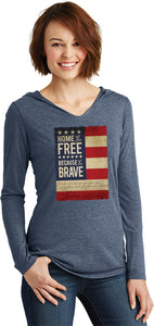 Ladies USA T-shirt Home of the Brave Tri Blend Hoodie - Yoga Clothing for You