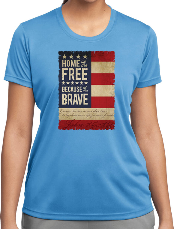 Womens USA T-shirt Home of the Brave Moisture Wicking Tee Shirt - Yoga Clothing for You