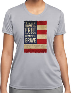 Womens USA T-shirt Home of the Brave Moisture Wicking Tee Shirt - Yoga Clothing for You