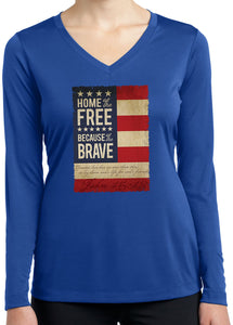 Ladies USA T-shirt Home of the Brave Dry Wicking Long Sleeve - Yoga Clothing for You