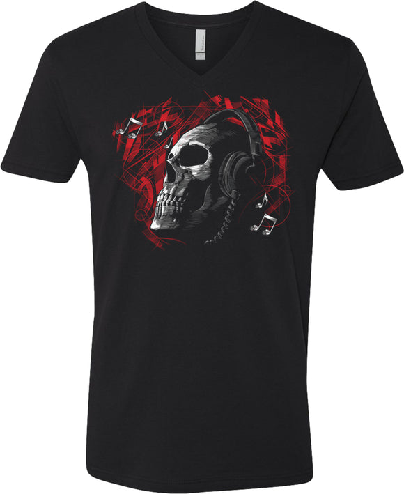Skull T-shirt Headphones V-Neck - Yoga Clothing for You