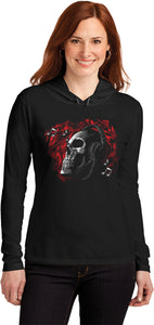 Skull T-shirt Headphones Ladies Hooded Shirt - Yoga Clothing for You
