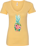 Floral Pineapple Ladies V-neck Shirt - Yoga Clothing for You