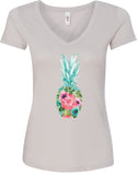 Floral Pineapple Ladies V-neck Shirt - Yoga Clothing for You