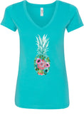 Floral Pineapple Ladies V-neck Shirt - Yoga Clothing for You