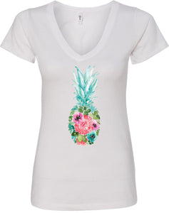Floral Pineapple Ladies V-neck Shirt - Yoga Clothing for You