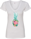 Floral Pineapple Ladies V-neck Shirt - Yoga Clothing for You