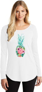 Floral Pineapple Ladies Tri Blend Long Sleeve Shirt - Yoga Clothing for You