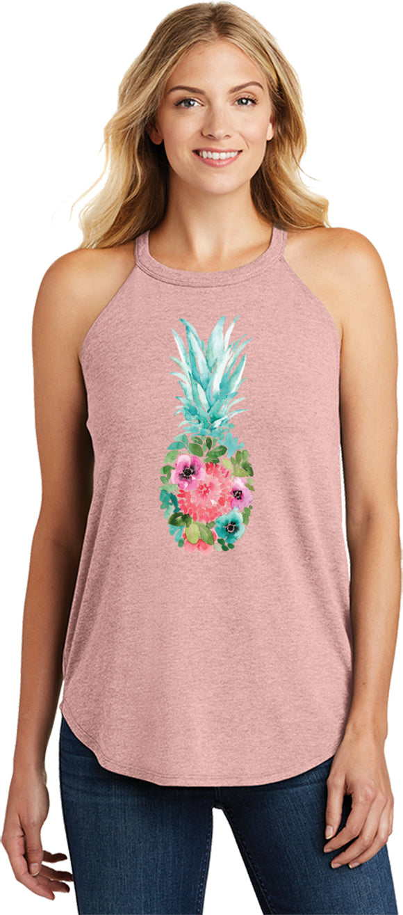Floral Pineapple Ladies Tri Rocker Tank Top - Yoga Clothing for You