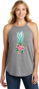 Floral Pineapple Ladies Tri Rocker Tank Top - Yoga Clothing for You