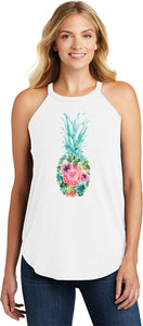 Floral Pineapple Ladies Tri Rocker Tank Top - Yoga Clothing for You