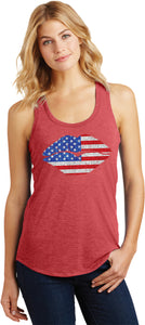 Ladies USA Tank Top Patriotic Lips Racerback Tanktop - Yoga Clothing for You
