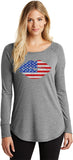 Ladies USA T-shirt Patriotic Lips Tri Blend Long Sleeve - Yoga Clothing for You