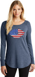 Ladies USA T-shirt Patriotic Lips Tri Blend Long Sleeve - Yoga Clothing for You