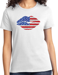 Ladies USA T-shirt Patriotic Lips Tee - Yoga Clothing for You