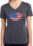 Ladies USA T-shirt Patriotic Lips Moisture Wicking V-Neck - Yoga Clothing for You