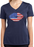 Ladies USA T-shirt Patriotic Lips Moisture Wicking V-Neck - Yoga Clothing for You