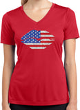 Ladies USA T-shirt Patriotic Lips Moisture Wicking V-Neck - Yoga Clothing for You