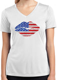Ladies USA T-shirt Patriotic Lips Moisture Wicking V-Neck - Yoga Clothing for You
