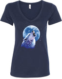 Ladies Wolf and Moon T-shirt Call of the Wild V-Neck - Yoga Clothing for You