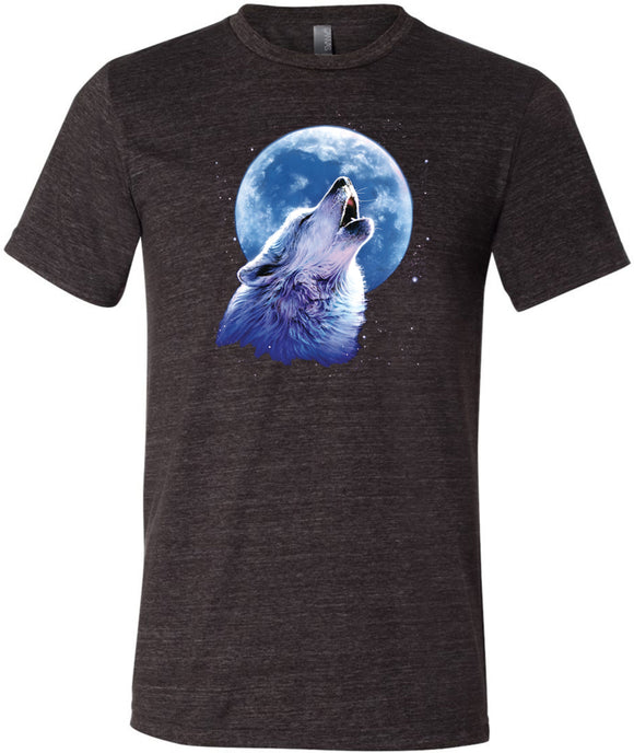 Wolf and Moon T-shirt Call of the Wild Tri Blend Tee - Yoga Clothing for You