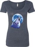 Ladies Wolf and Moon T-shirt Call of the Wild Scoop Neck - Yoga Clothing for You