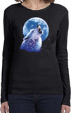 Ladies Wolf and Moon T-shirt Call of the Wild Long Sleeve - Yoga Clothing for You