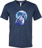 Wolf and Moon T-shirt Call of the Wild Tri Blend V-Neck - Yoga Clothing for You