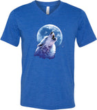Wolf and Moon T-shirt Call of the Wild Tri Blend V-Neck - Yoga Clothing for You