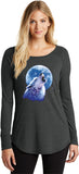 Ladies Wolf and Moon Tee Call of the Wild Tri Blend Long Sleeve - Yoga Clothing for You