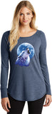 Ladies Wolf and Moon Tee Call of the Wild Tri Blend Long Sleeve - Yoga Clothing for You