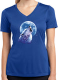 Ladies Wolf and Moon T-shirt Call of the Wild Dry Wicking V-Neck - Yoga Clothing for You